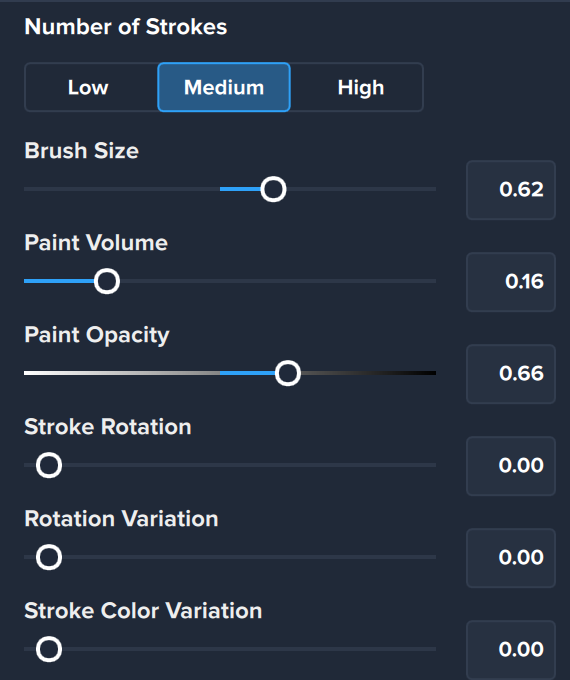 Impression Brush stroke settings for medium layer